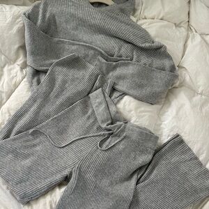 Cozy Gray Ribbed Knit Set